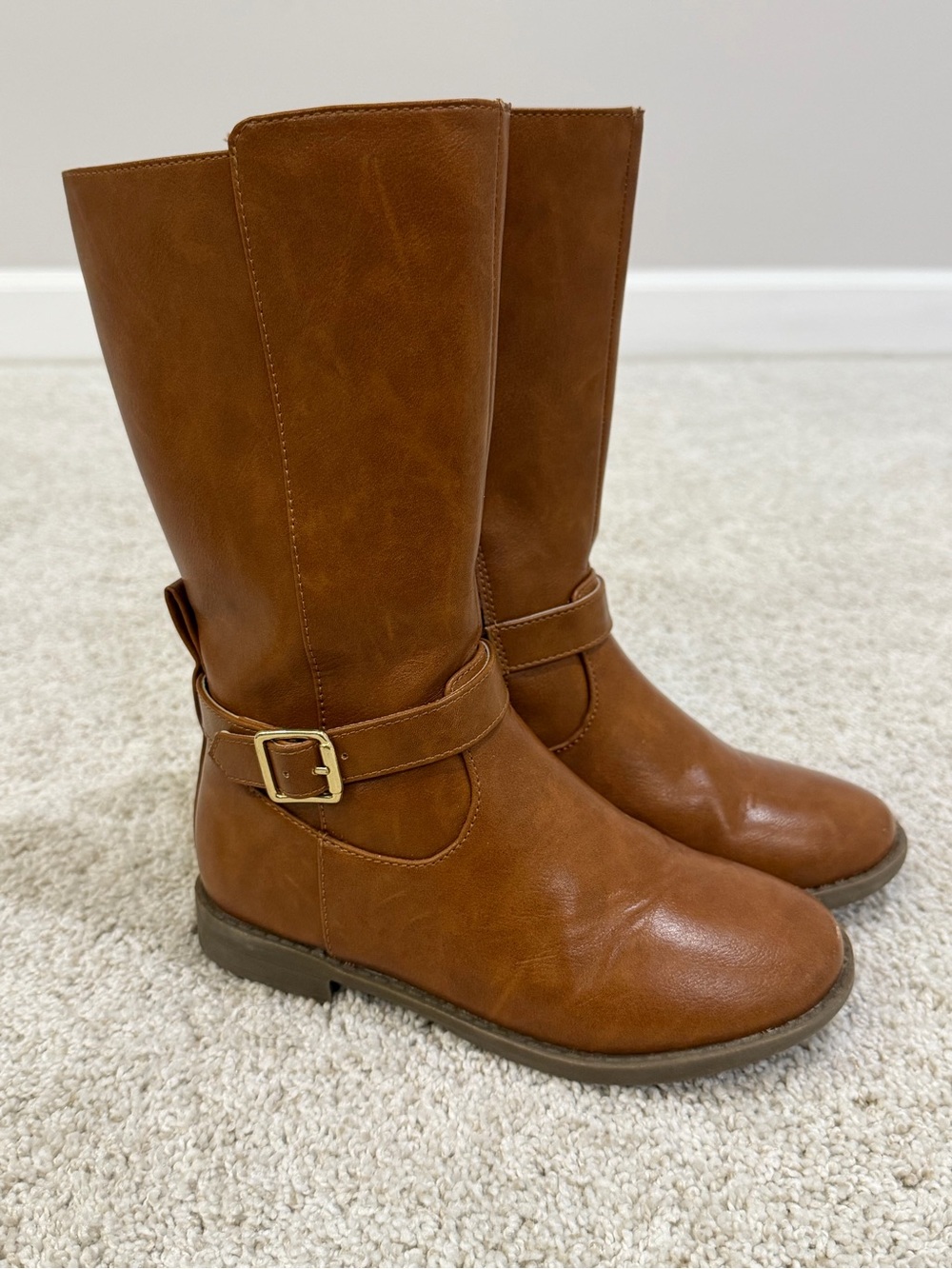 Cat & Jack Girls' Light Brown Tall Buckle Riding Boots